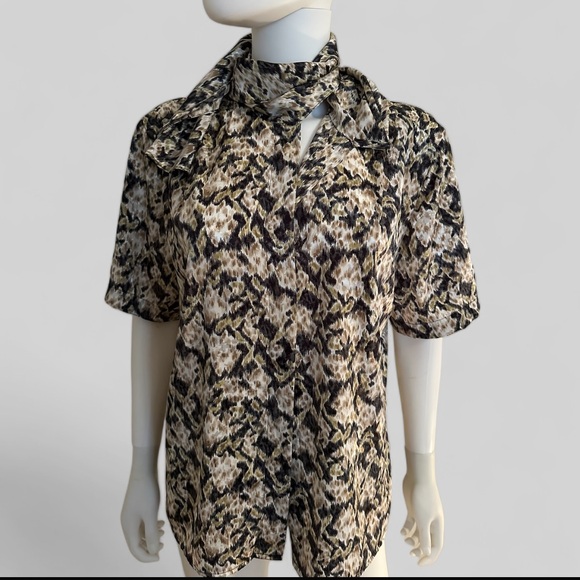 Vintage 1980’s LA CHINE CLASSIC By Galinda Wang Gold Tie Neck Blouse Size 10 - Picture 2 of 7